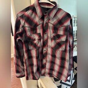 Men's Plaid Button-Up Shirt - Red & Black